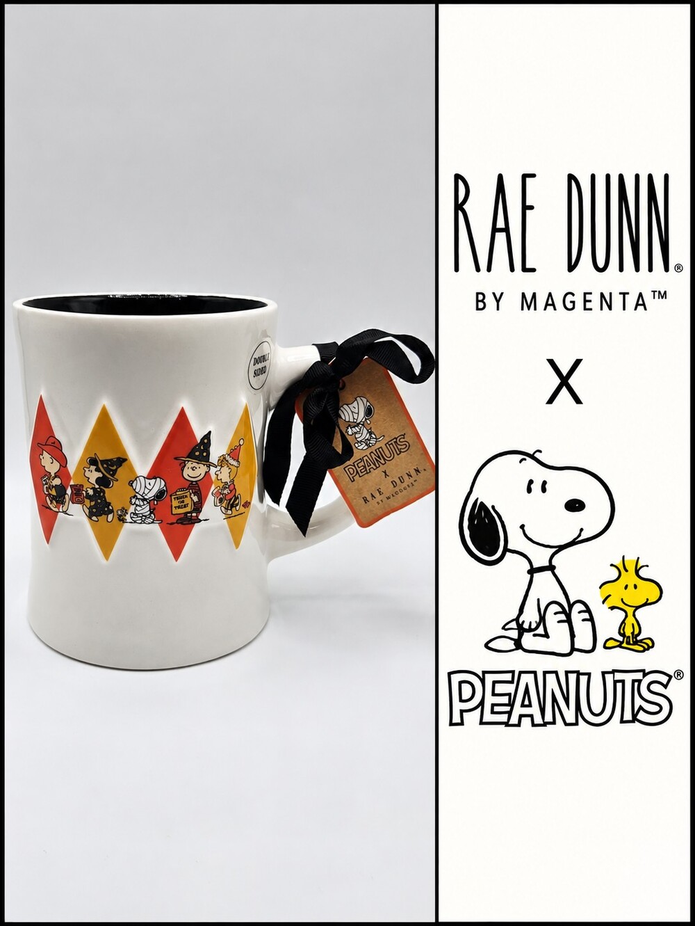 NWT Rae Dunn x Peanuts Halloween Trick or Treat Mug Charlie Brown Snoopy